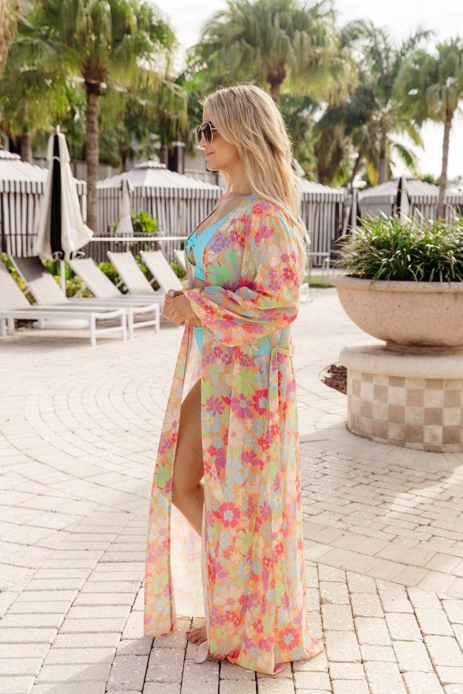 Eyes On Paradise in Fiji Floral Multi Floral Belted Kimono Cover Up Product Image