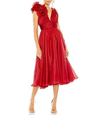 Mac Duggal Plunging Ruffled A-Line Cocktail Dress Product Image