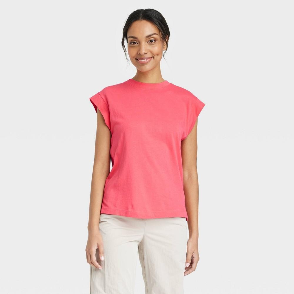 Womens Short Sleeve Extended Shoulder T-Shirt - A New Day Coral XL Product Image