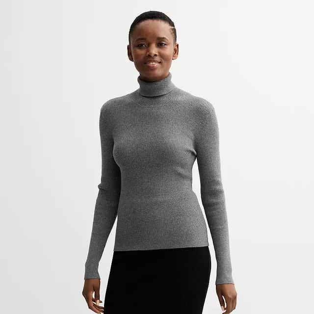 Womens Nine West Essential Ribbed Turtleneck Sweater Camel Grey Product Image