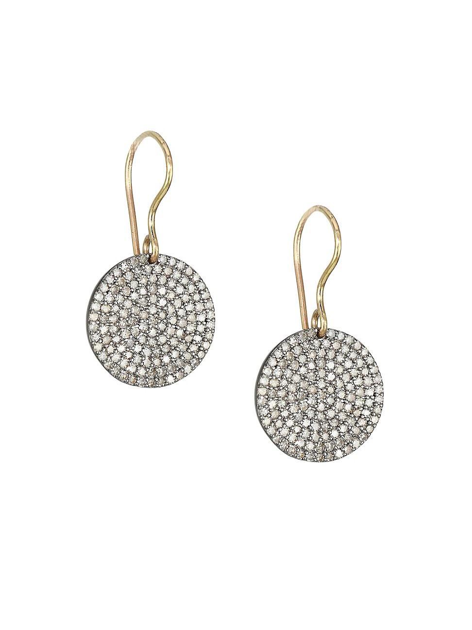 Womens 14K Gold & Diamond Circle Drop Earrings Product Image