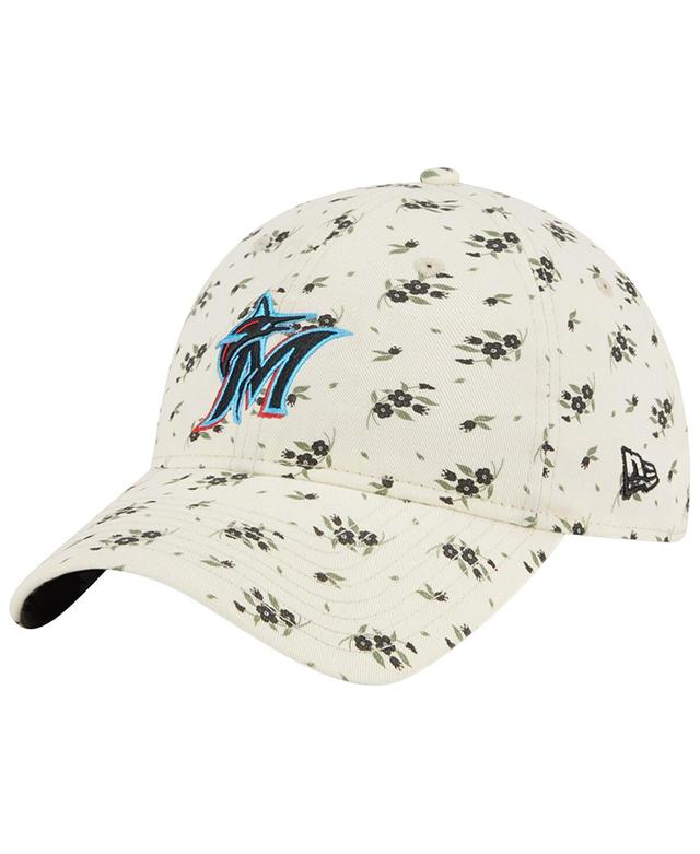 Womens New Era Cream Miami Marlins Chrome Bloom 9TWENTY Adjustable Hat Product Image