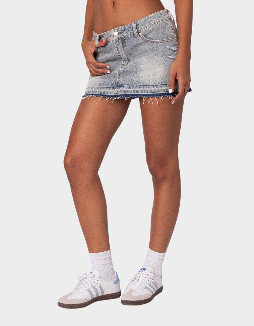 EDIKTED Priyanka Distressed Denim Mini Skirt Product Image