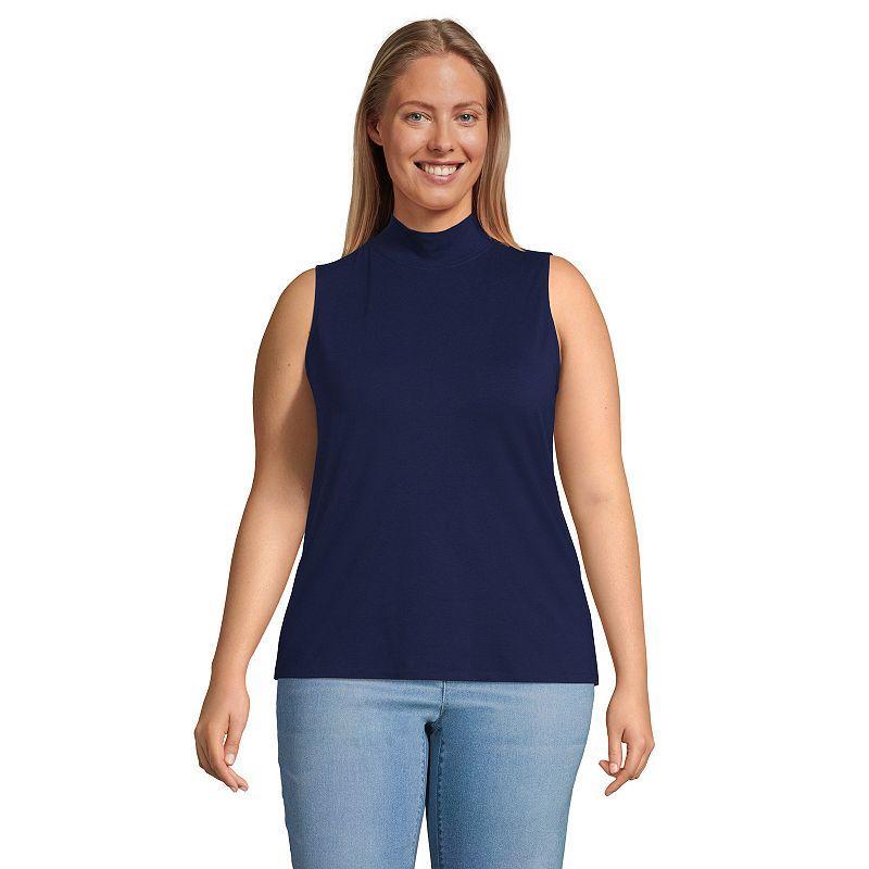 Plus Size Lands End Sleeveless Mock Neck Tank, Womens Black Product Image