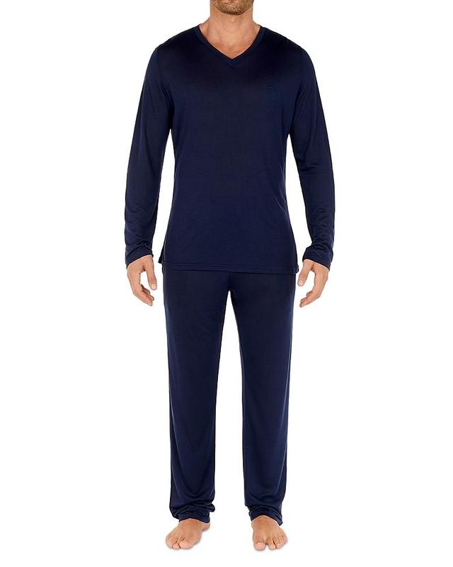 HOM Cocooning Modal Long Sleeve Shirt (Navy) Men's Pajama Product Image