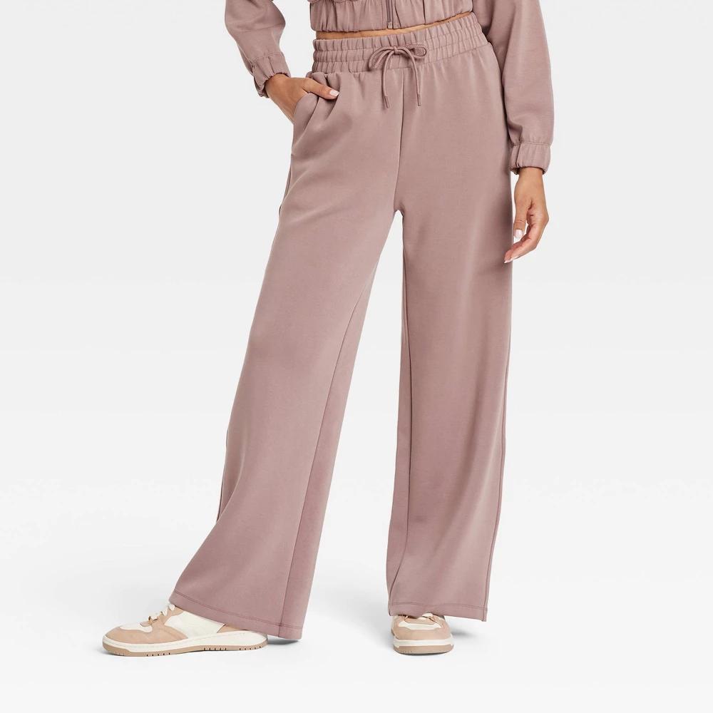 Womens Airy Sleek High-Rise Wide Leg Sweatpants - All In Motion Light Brown L Product Image