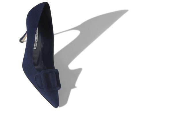 MAYSALEPUMP 90 Navy Blue Suede Buckle Detail Pumps Product Image