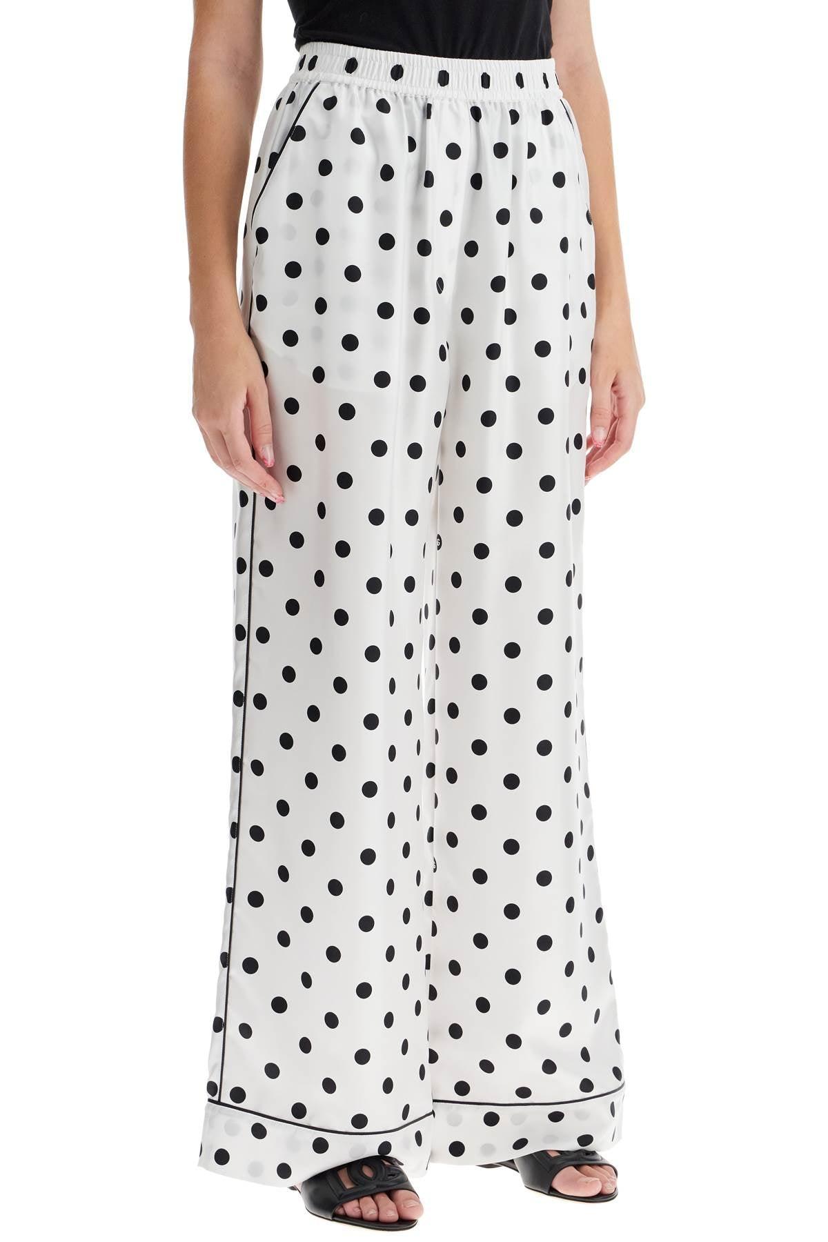 DOLCE & GABBANA Silk Polka Dot Print Pajama In White Product Image