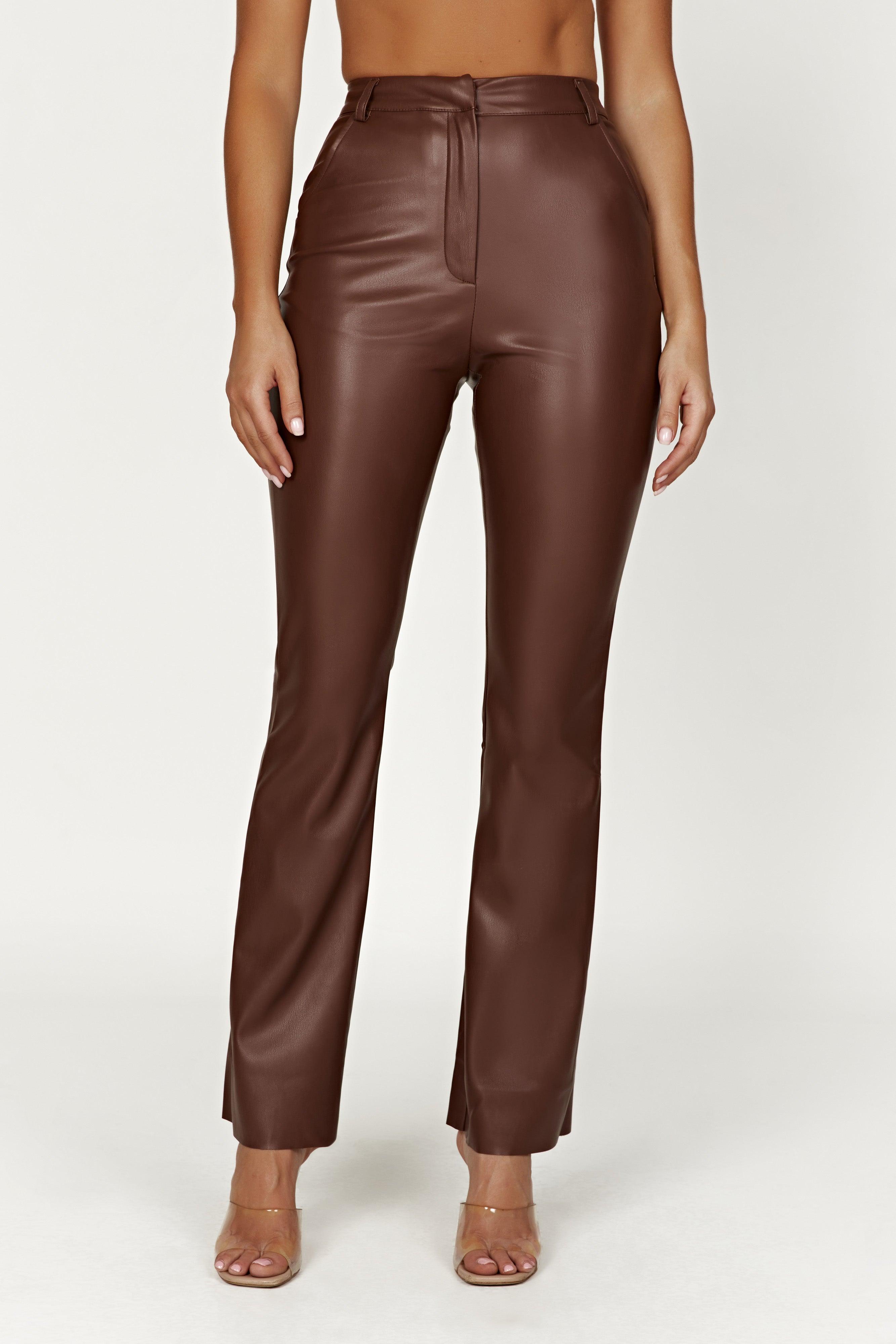 Tyra Straight Leg Faux Leather Pants - Chocolate Product Image