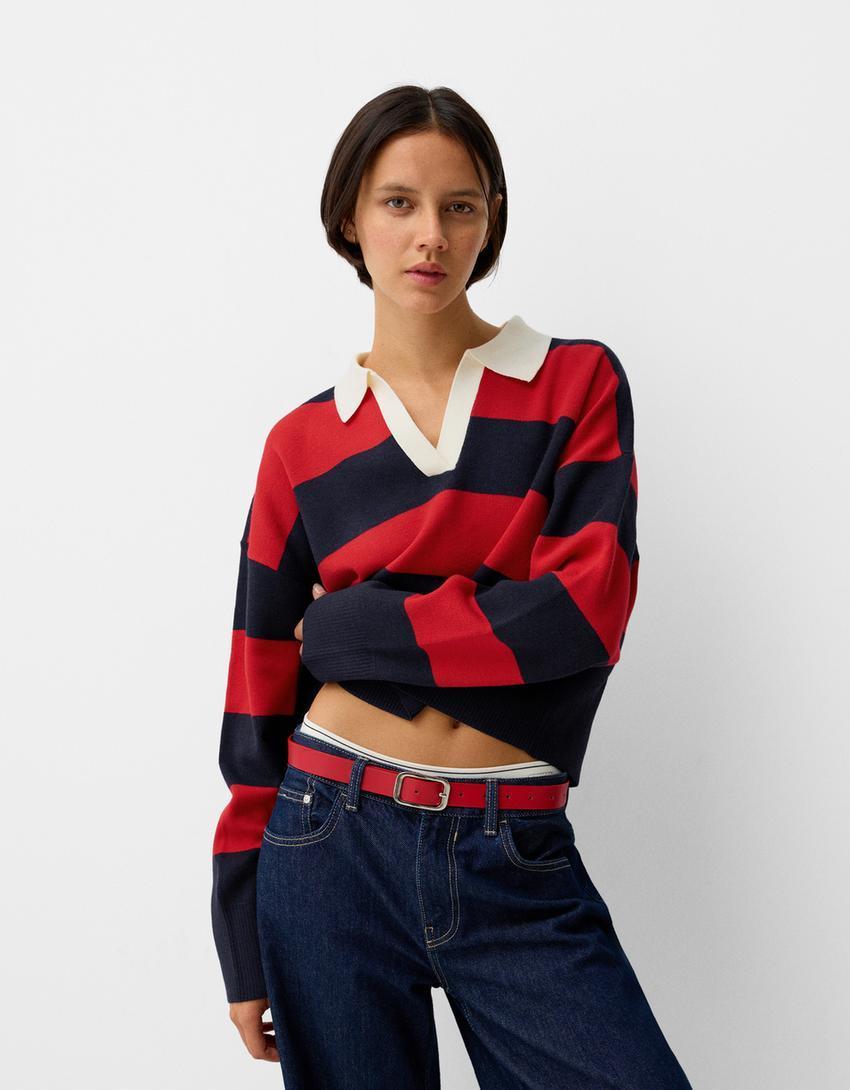 Sweater with polo collar Product Image