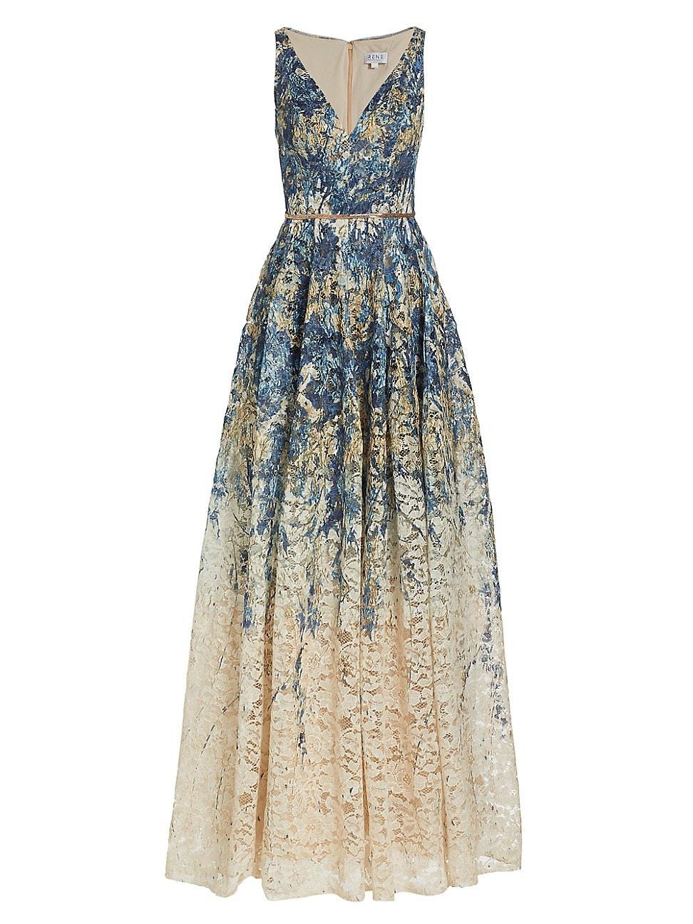 Womens Feather Jacquard Fit-&-Flare Gown Product Image