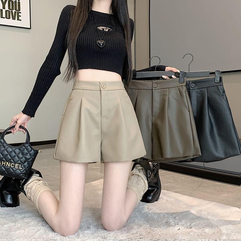 High Waist Faux Leather Shorts Product Image