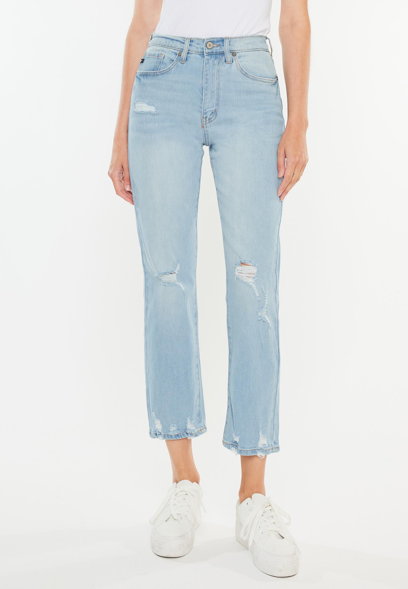 Kancan Kancan Womens Light High Rise Ripped Slim Straight Jeans Blue Size 28 - Maurices product image