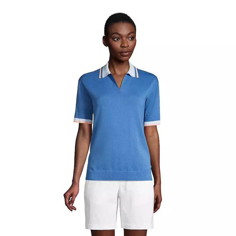 Womens Lands End Short-Sleeve Polo Sweater Product Image