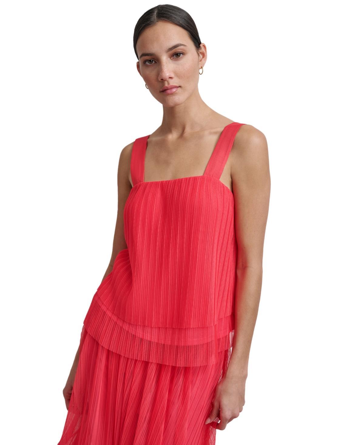 Women's Plissé Layered-Hem Sleeveless Top Product Image