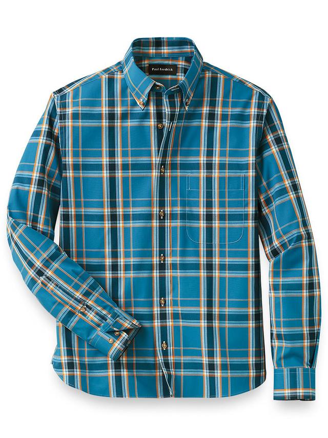 Cotton Plaid Casual Shirt - Teal Product Image