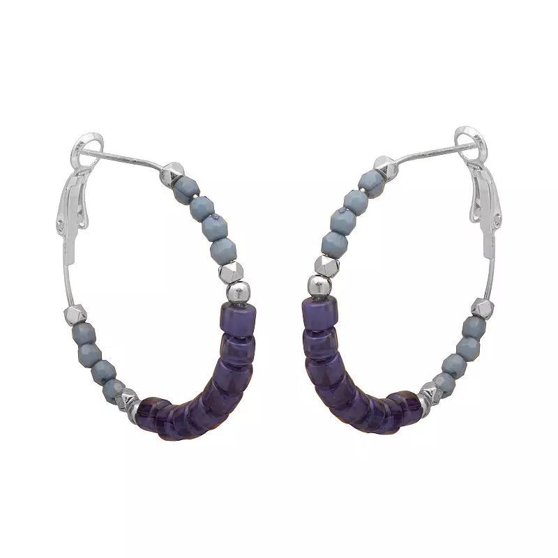 Emberly Silver Tone Quartz Beaded Hoop Earrings, Womens, Blue Product Image