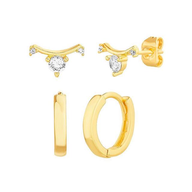 Paige Harper 14k Gold Over Recycled Brass Hoop & Cubic Zirconia Stud Earring Set, Womens Gold Tone Clear Product Image