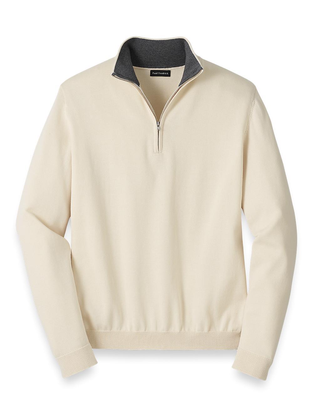 Supima Cotton Quarter Zip Mock Neck Sweater - Ivory Product Image