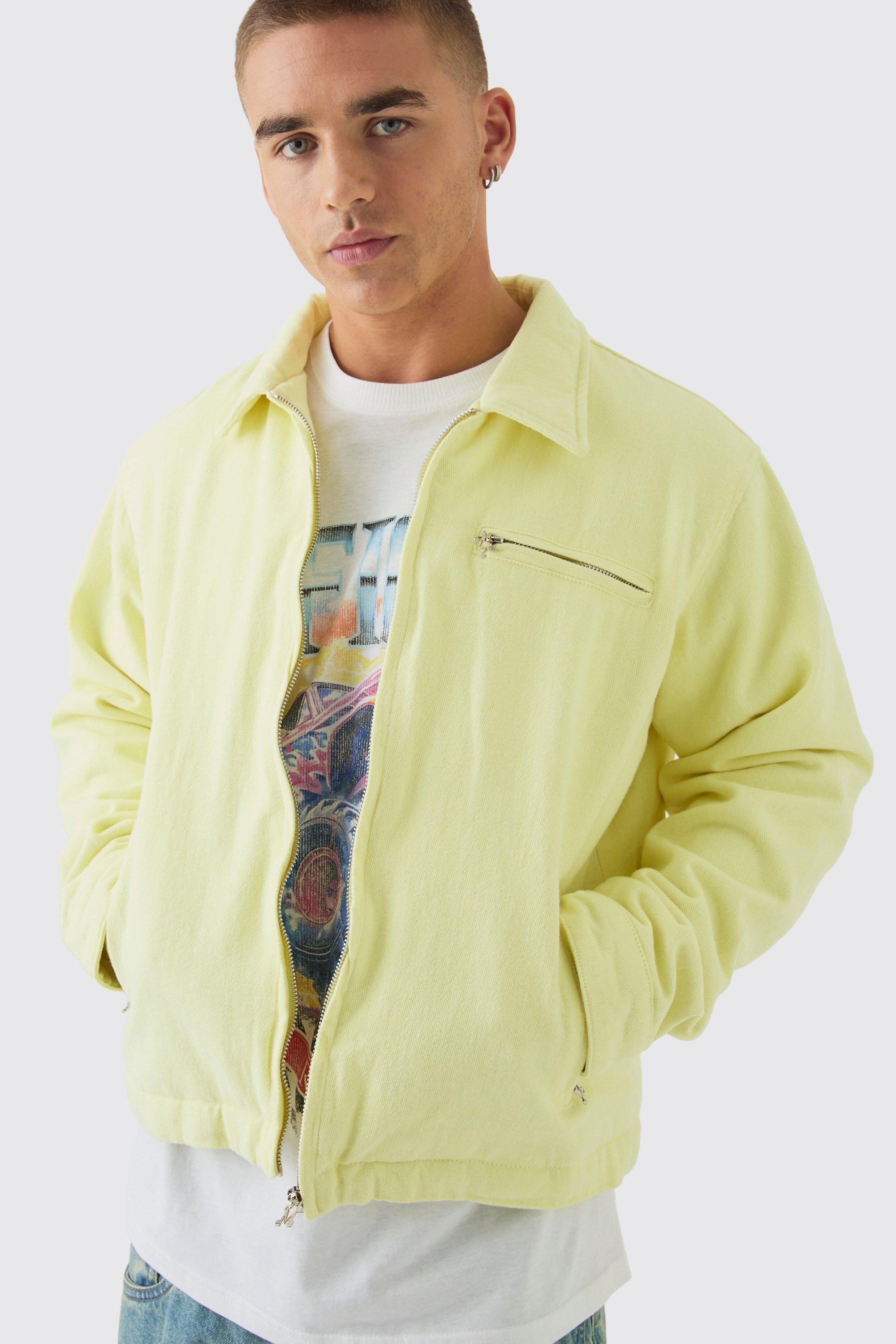 Washed Padded Twill Worker Jacket In Yellow | boohooMAN USA product image