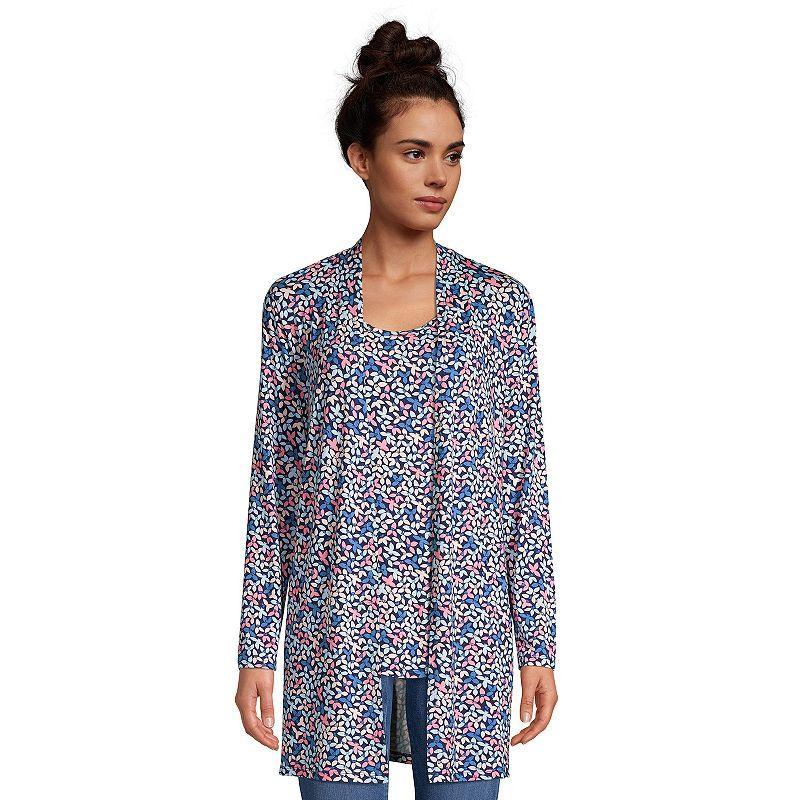 Petite Lands End Lightweight Long Cardigan Sweater, Womens Blue Tie Dye Plaid Product Image