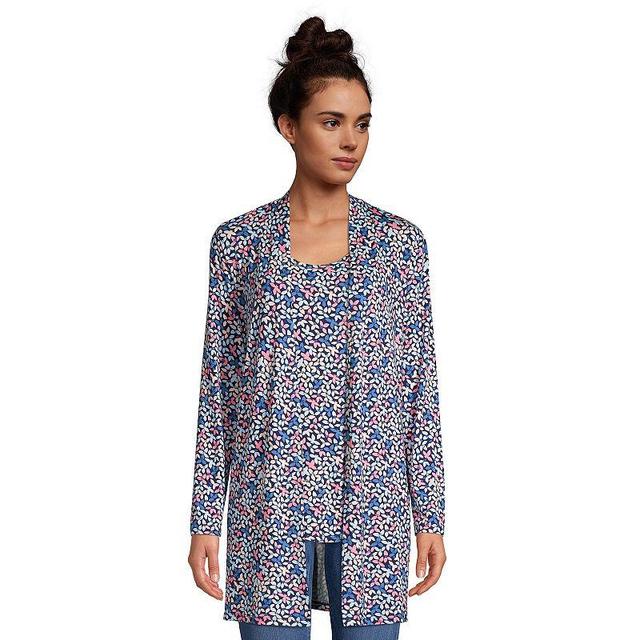 Petite Lands End Lightweight Long Cardigan Sweater, Womens Deep Blue Dye Palms Product Image