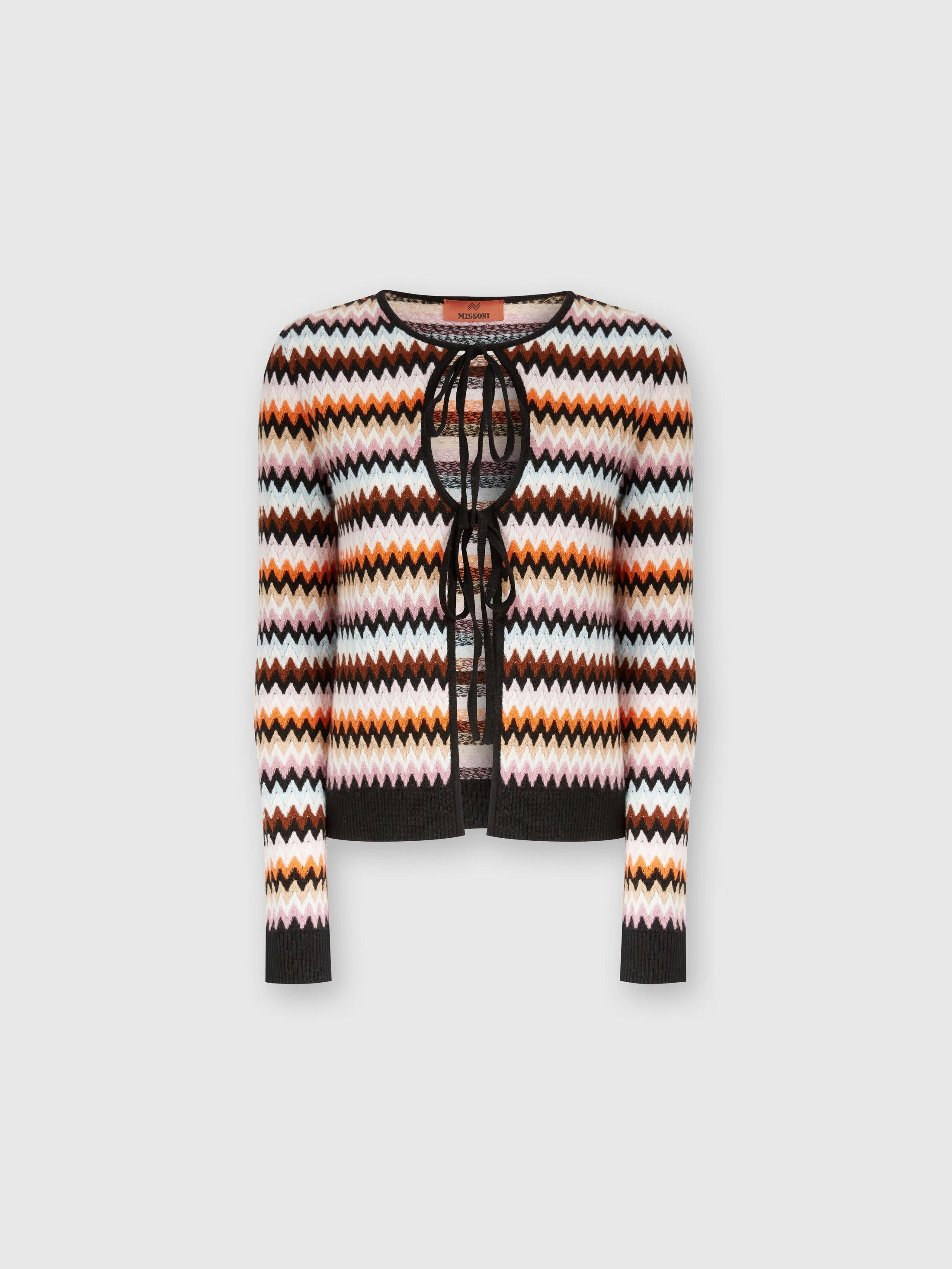 Zigzag wool cardigan with contrasting piping Product Image