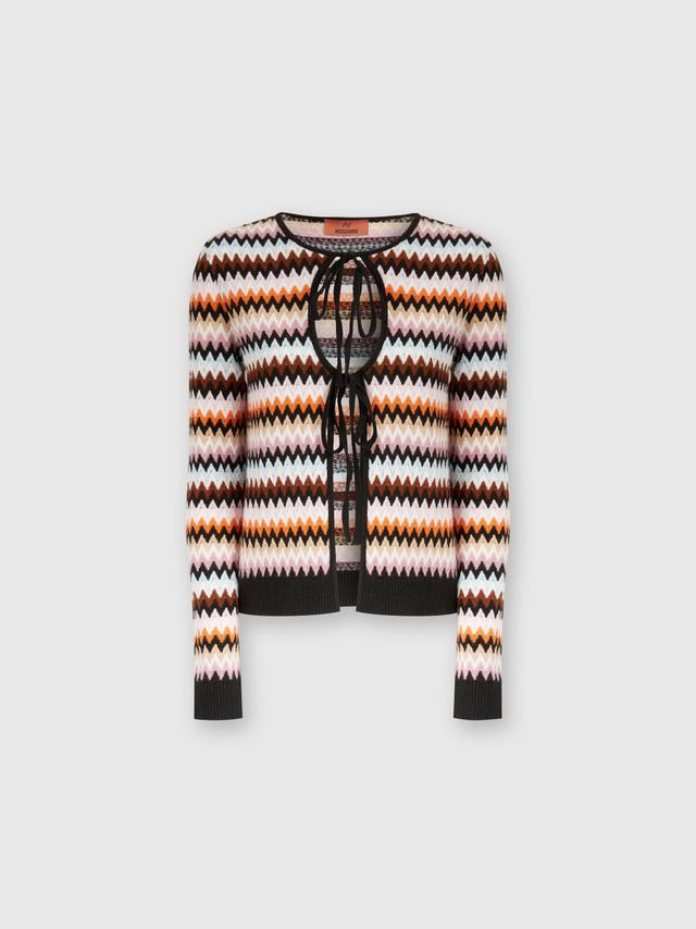 Zigzag wool cardigan with contrasting piping Product Image