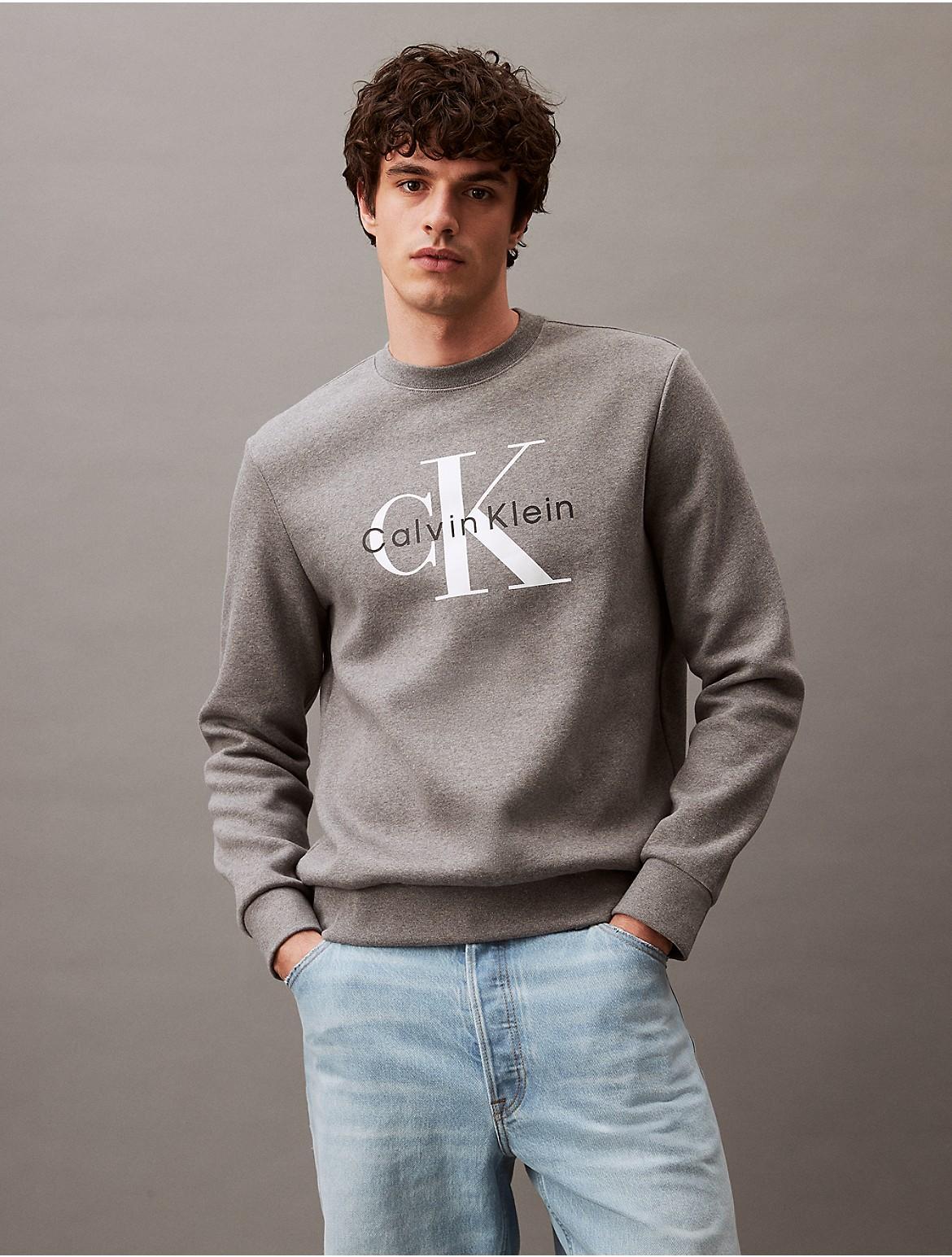 Calvin Klein Mens Monogram Logo Relaxed Fleece Crewneck Sweatshirt - Black - XL Product Image