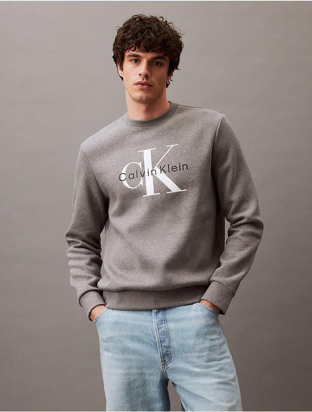 Calvin Klein Mens Monogram Logo Relaxed Fleece Crewneck Sweatshirt - Black - XL Product Image