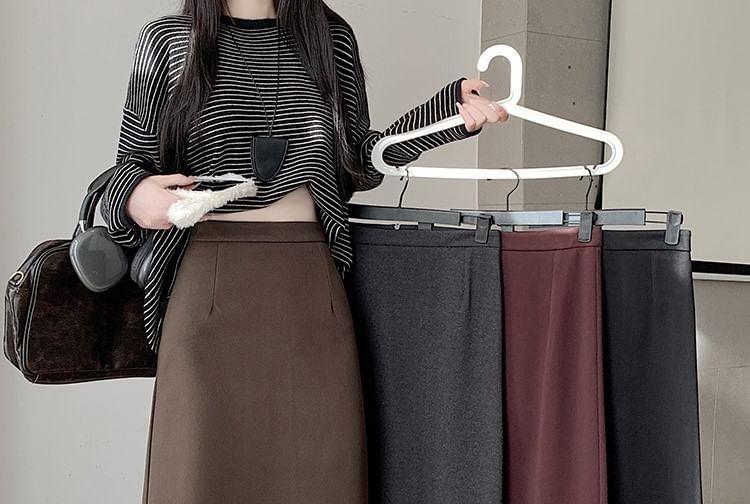 High Rise Plain A-Line Midi Skirt Product Image