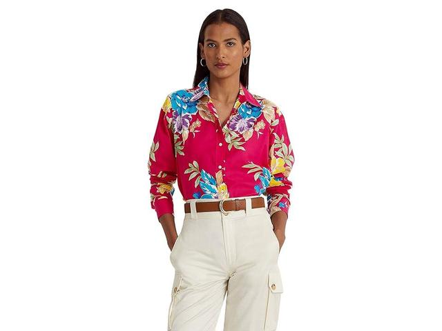 Lauren Ralph Lauren Petite Floral Cotton Voile Shirt Multi) Women's Clothing Product Image