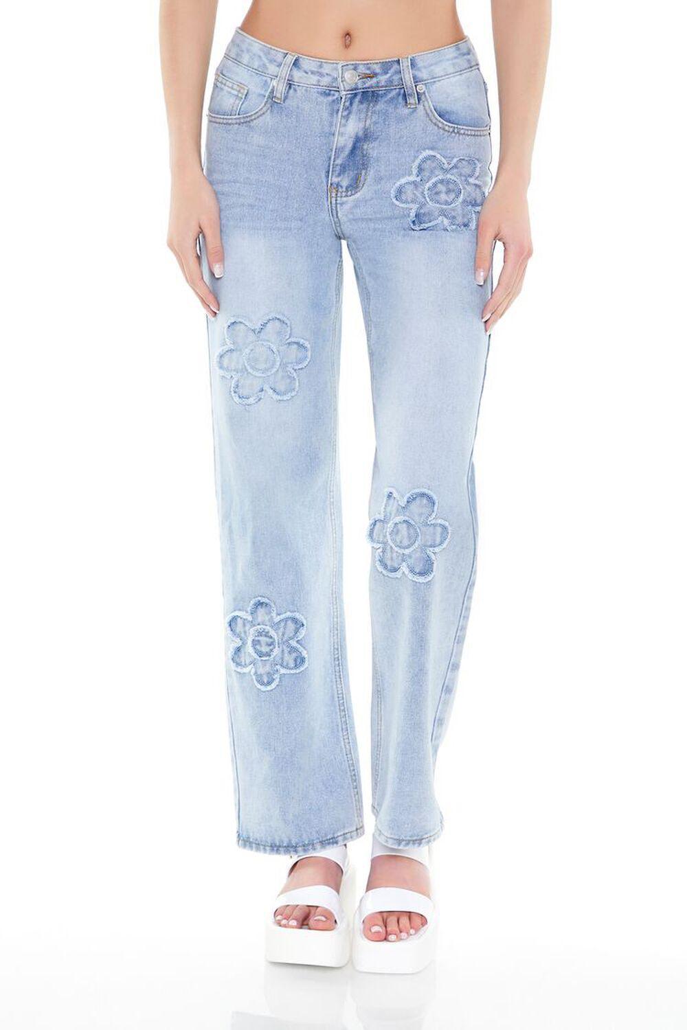 Frayed Flower Mid-Rise Jeans | Forever 21 Product Image