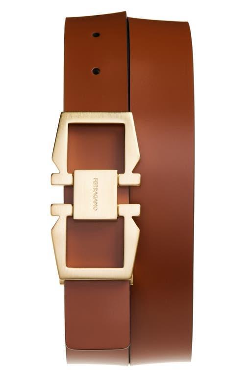 FERRAGAMO Double Gancio Reversible Leather Belt In New Cognac Nero Product Image