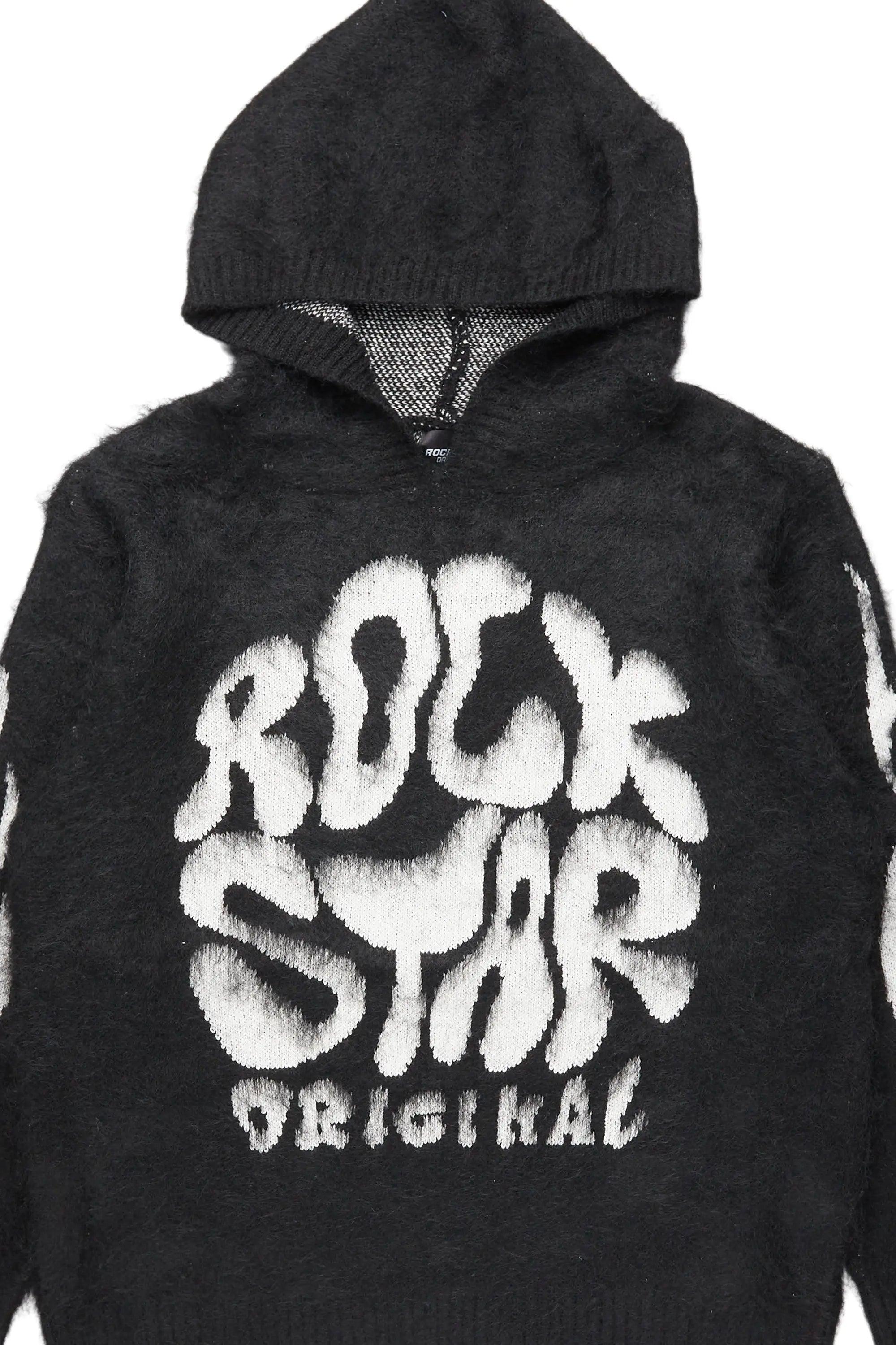 Hakon Black Graphic Knitted Mohair Hoodie Male Product Image