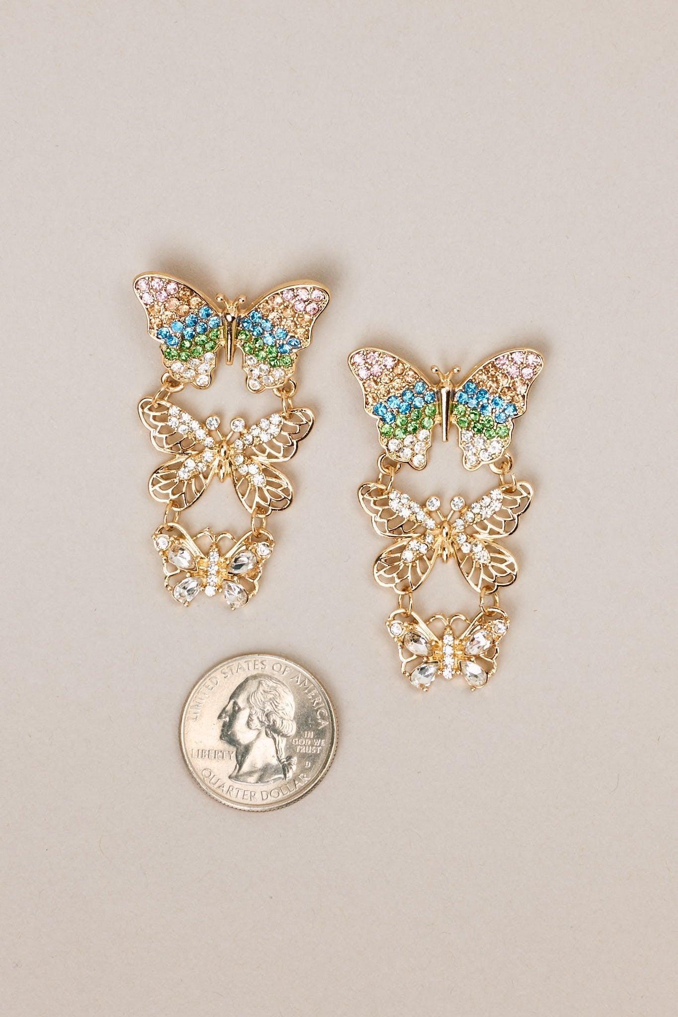 Garden Serenade Gold Multi Butterfly Drop Earrings Product Image