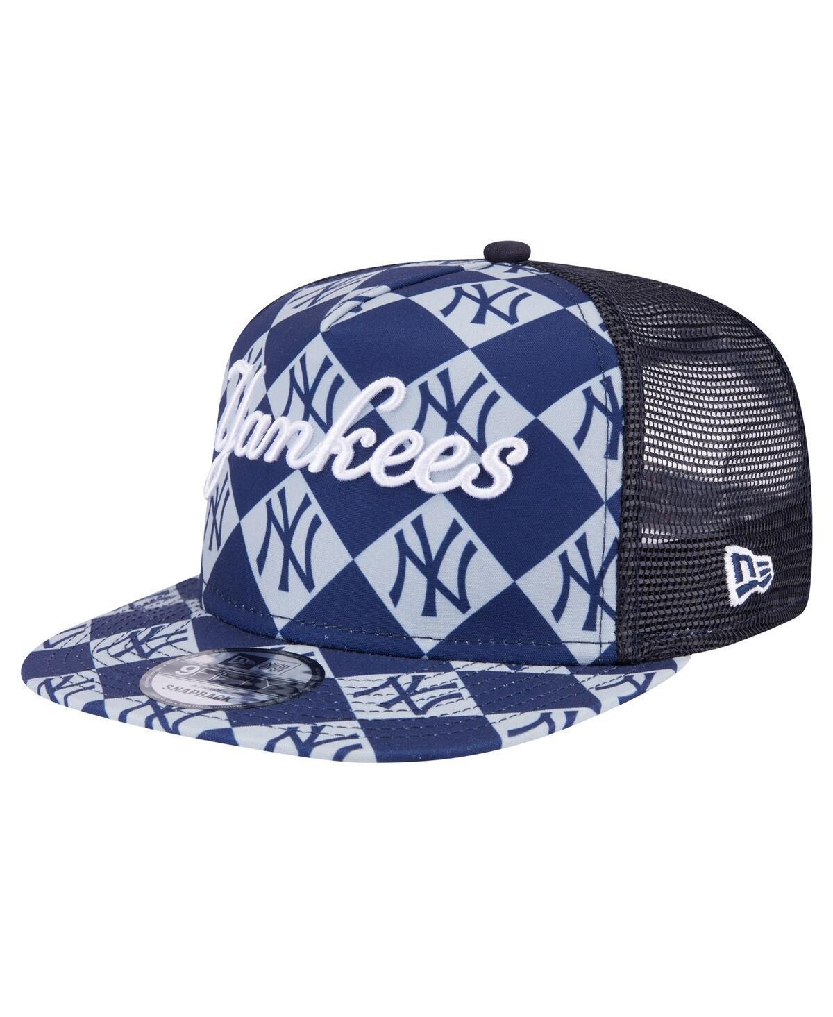 Mens New Era New York Yankees Seeing Diamonds A-Frame Trucker 9FIFTY Snapback Hat, Blue Product Image