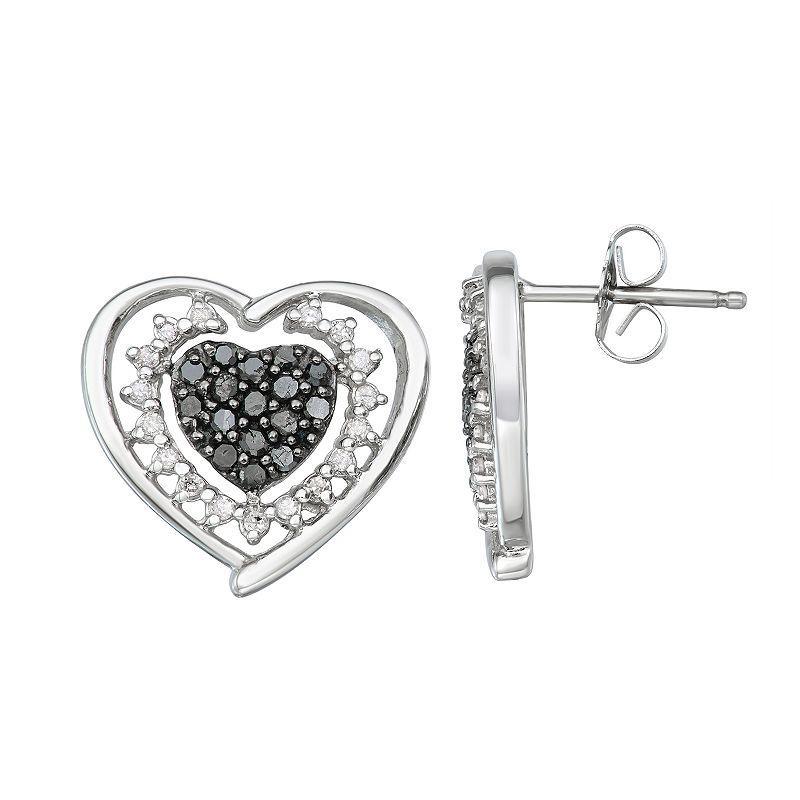 Jewelexcess Sterling Silver 1/2 Carat Black & White Diamond Heart Stud Earrings, Womens Product Image