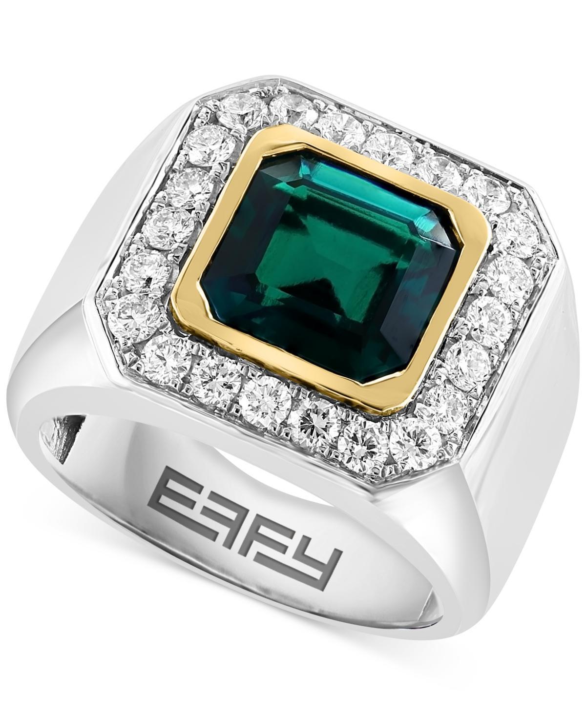 Effy Mens Lab Grown Emerald (2-7/8 ct. t.w.) & Lab Grown Diamond (7/8 ct. t.w.) Halo Ring in 14k Two-Tone Gold Product Image