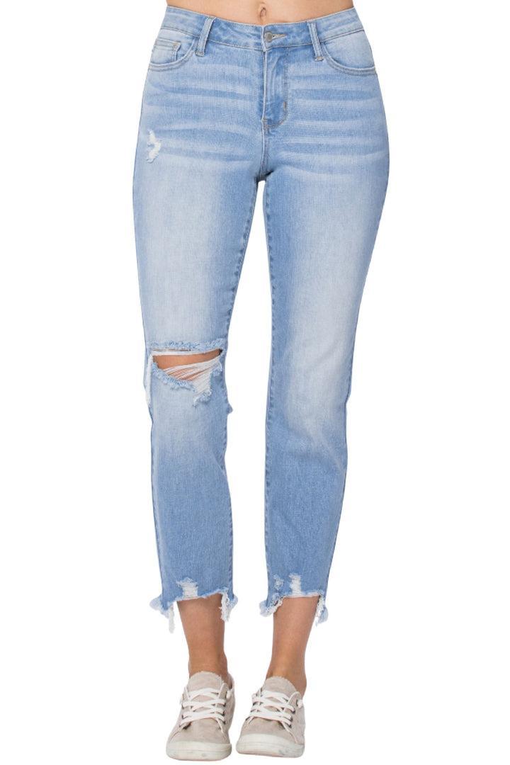 88389   Lili Mid-Rise Destroyed Hem Boyfriend Jeans by Judy Blue Jeans Product Image