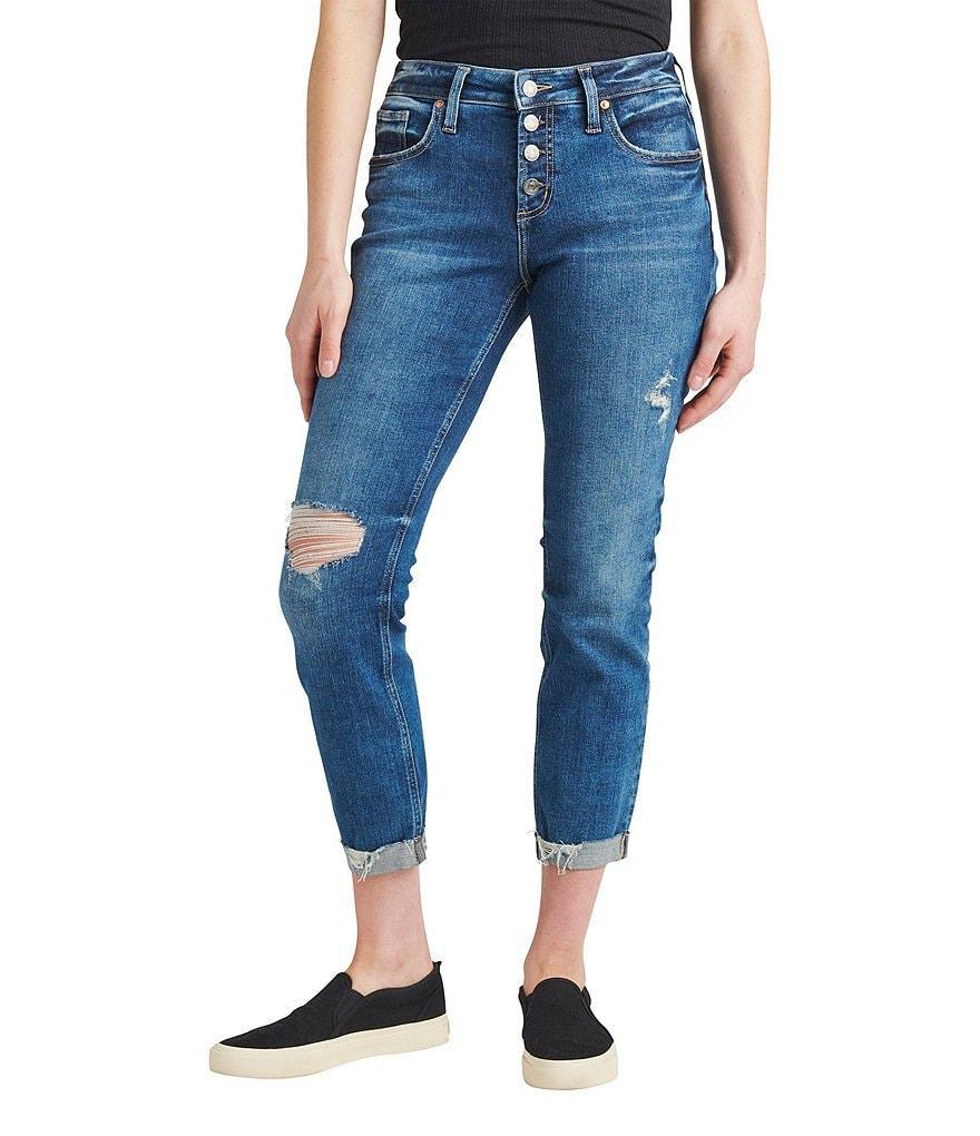 Silver Jeans Co. Mid-Rise Button Fly Roll Cuff Boyfriend Jeans Product Image