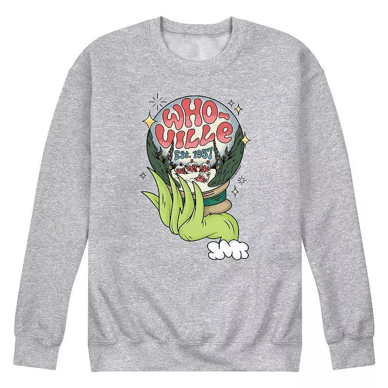 Mens Dr. Seuss The Grinch Whoville Globe Fleece Sweatshirt Grey Gray Product Image