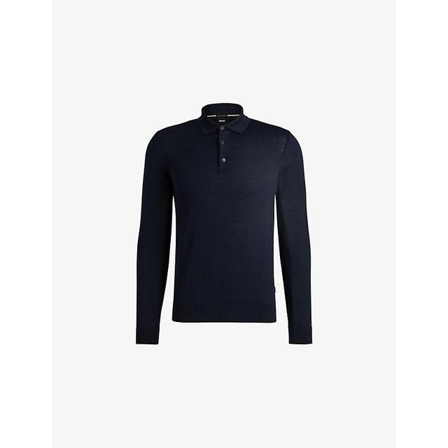 Slim-fit Sweater In Wool With Polo Collar In Dark Blue Product Image