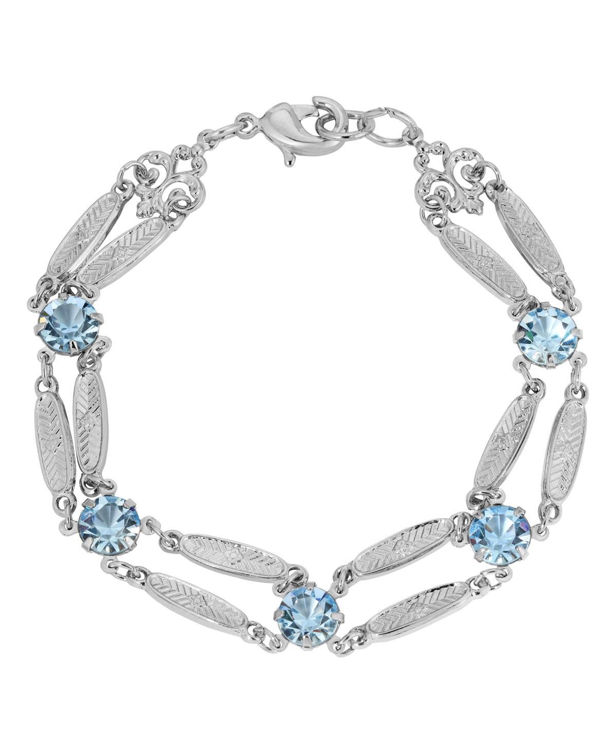 1928 Silver Tone Textured Link Crystal Bracelet, Womens, Blue Product Image