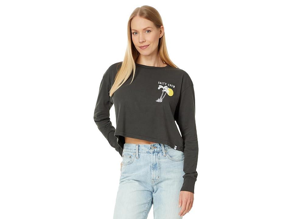 Salty Crew The Good Life Long Sleeve Crop Tee (Charcoal) Women's Clothing Product Image