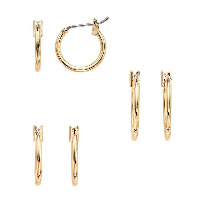 Nine West Small Hoop Earrings Trio Set, Womens, Gold Tone Product Image