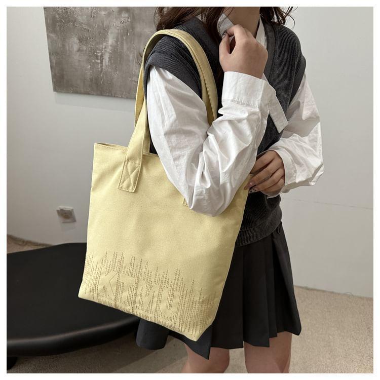 Lettering Embroidered Canvas Tote Bag Product Image