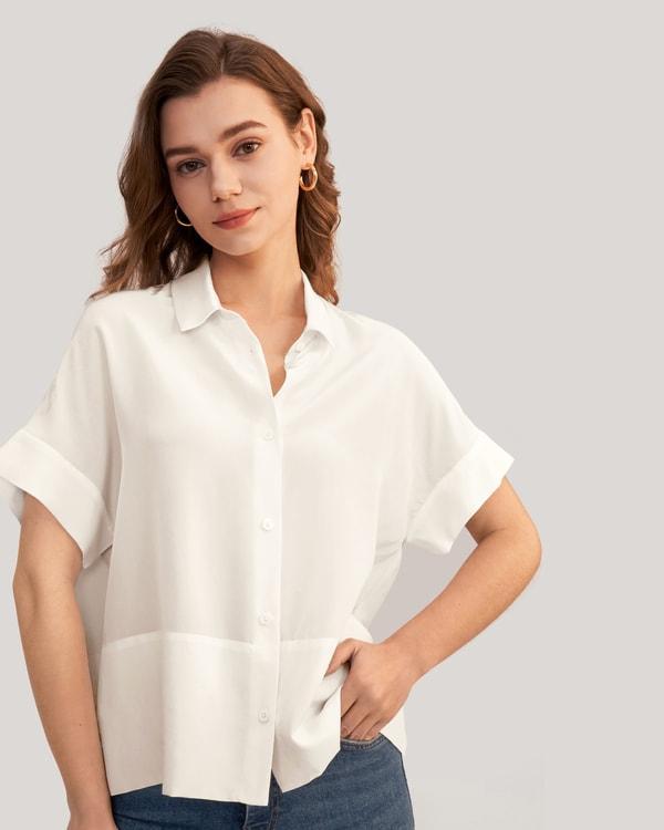 Casual Short Sleeves Loose Silk T-Shirt Product Image