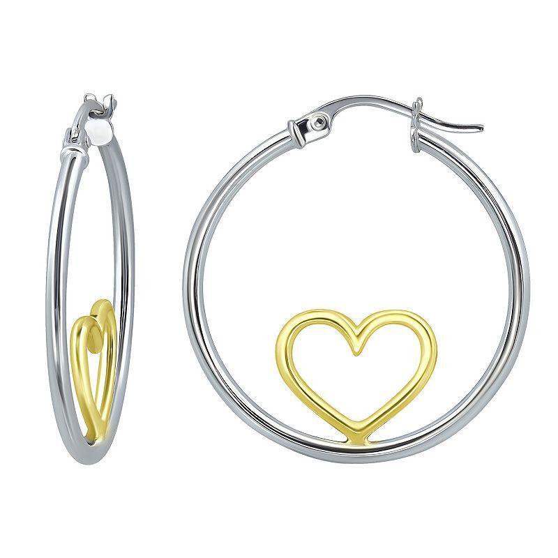 Aleure Precioso Sterling Silver Open Heart Center Hoop Earrings, Womens, Gold Product Image