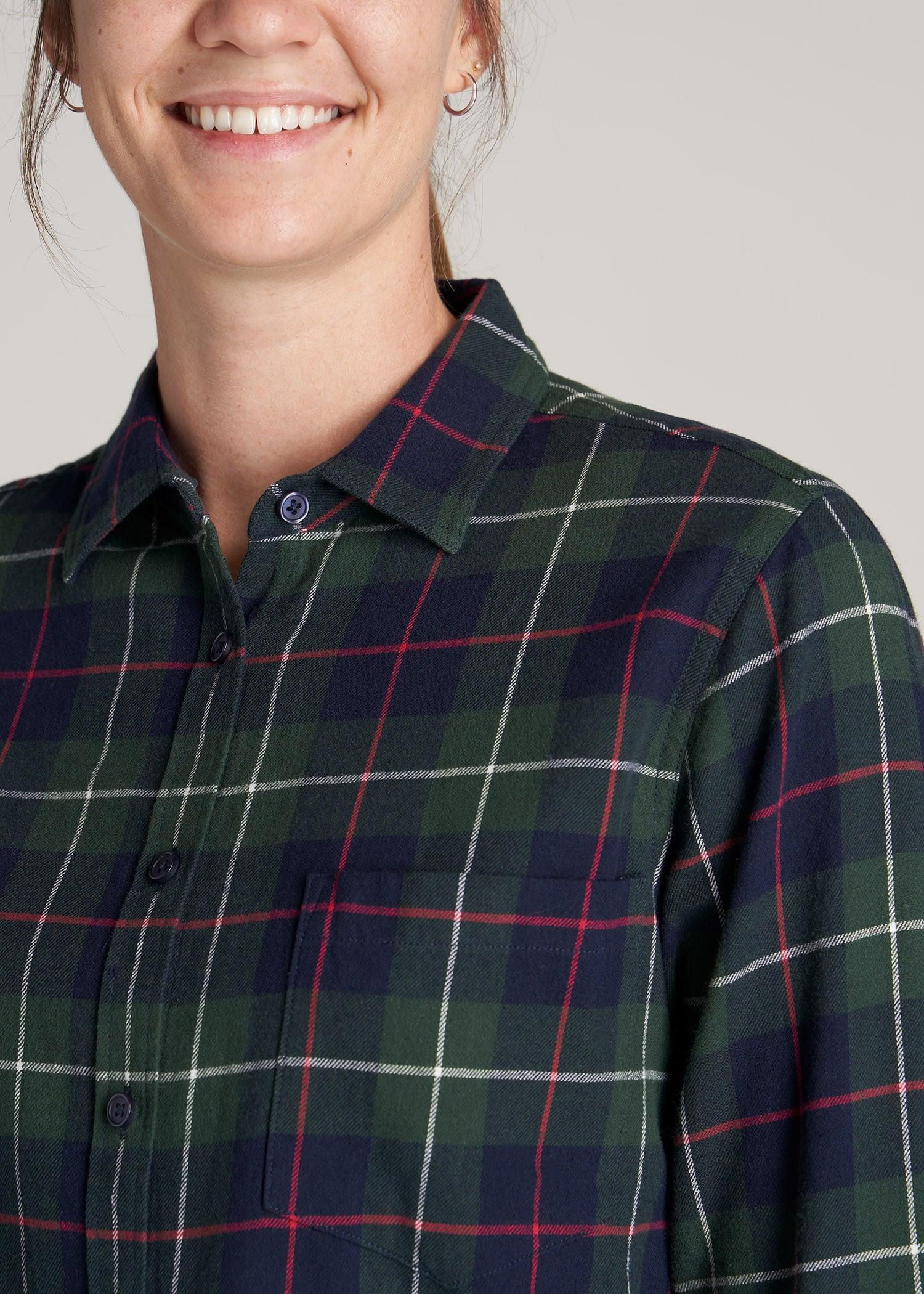 Flannel Button-Up Shirt for Tall Women in Green & Blue Plaid Female product image